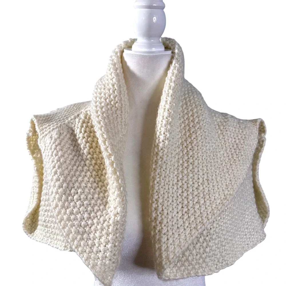 TRISTAN Cream Chunky Knit Infinity Scarf Wool‎ Textured Winter Snood